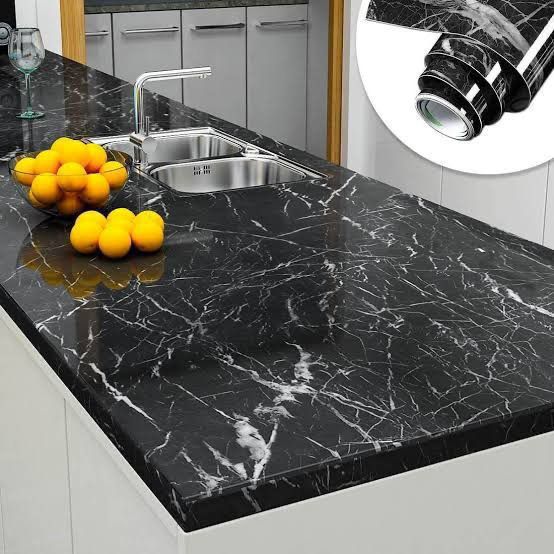 60cm × 200cm Self Adhesive Black & White Marble Sheet for Kitchen - Anti Oil and Heat Resistant Wallpaper