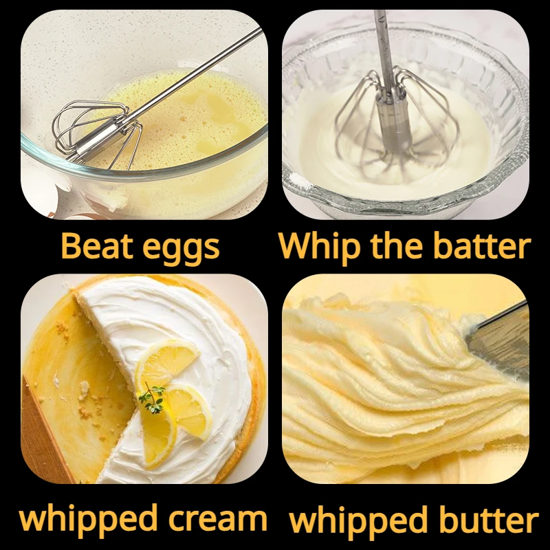 Semi-Automatic Stainless Steel Hand Whisk Push-Action Egg Beater