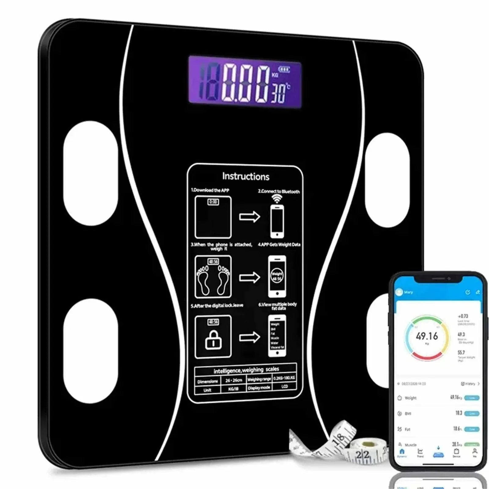 Smart Wireless Bluetooth Digital Weight Scale (180-KG)
