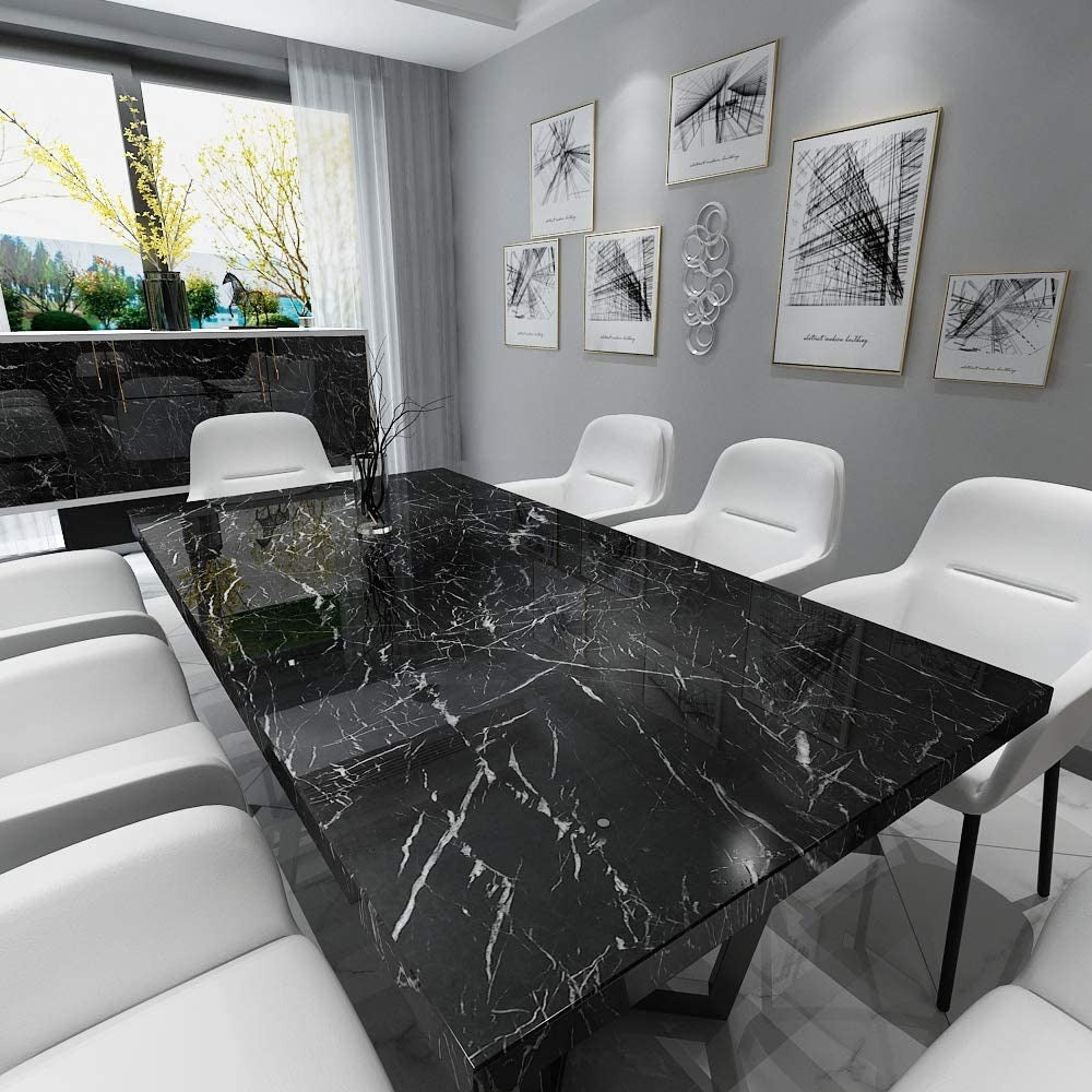 60cm × 200cm Self Adhesive Black & White Marble Sheet for Kitchen - Anti Oil and Heat Resistant Wallpaper