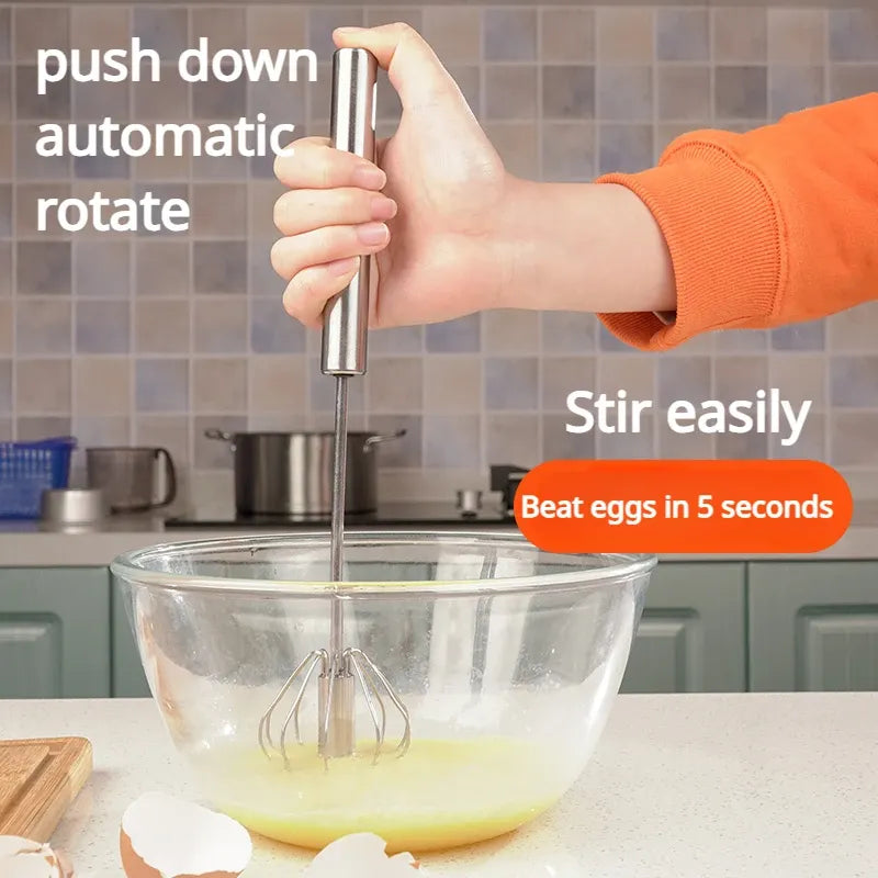 Semi-Automatic Stainless Steel Hand Whisk Push-Action Egg Beater