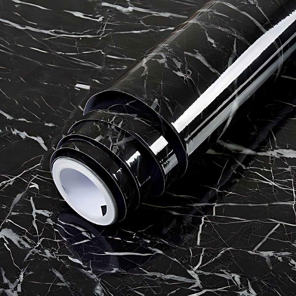 60cm × 200cm Self Adhesive Black & White Marble Sheet for Kitchen - Anti Oil and Heat Resistant Wallpaper