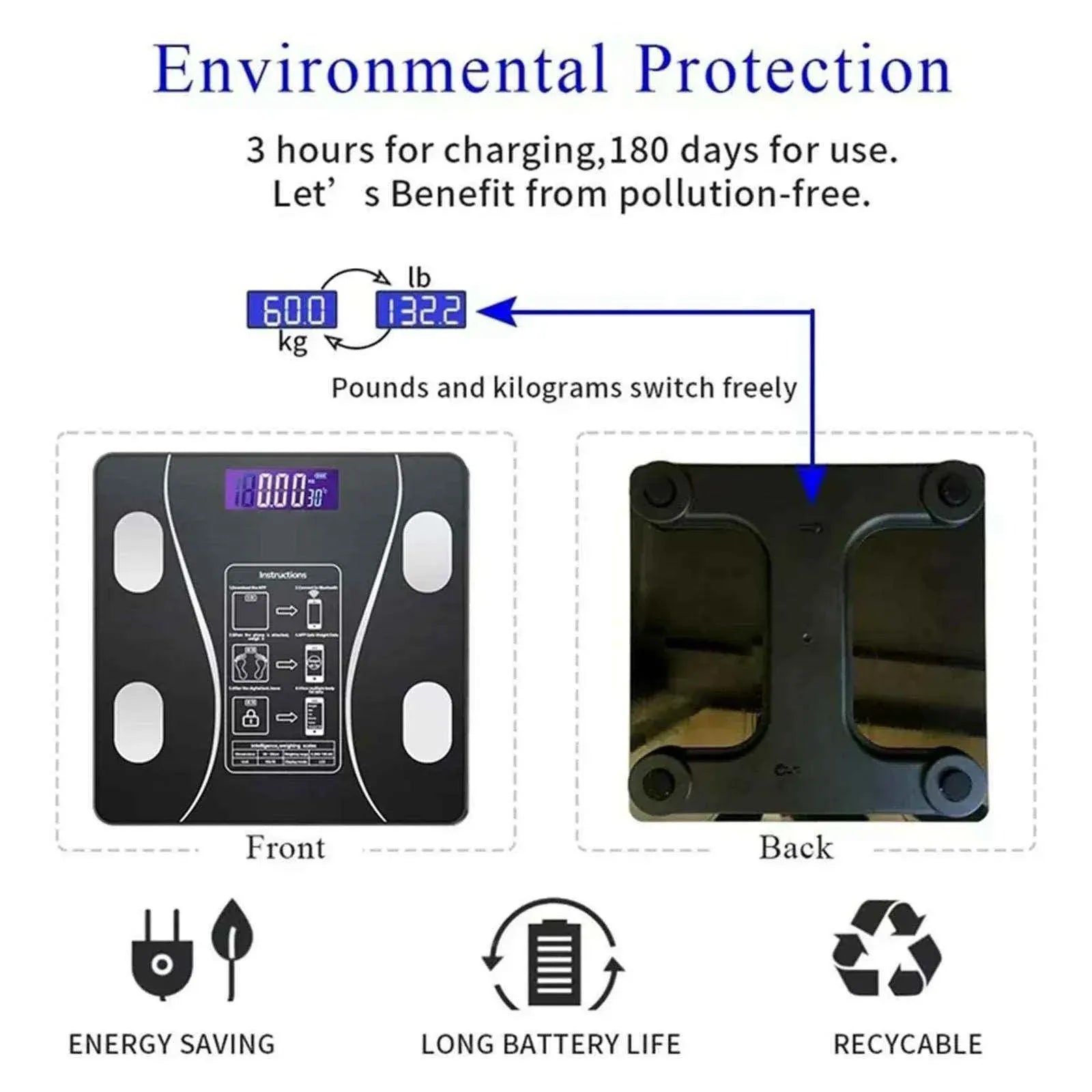 Smart Wireless Bluetooth Digital Weight Scale (180-KG)