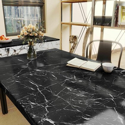 60cm × 200cm Self Adhesive Black & White Marble Sheet for Kitchen - Anti Oil and Heat Resistant Wallpaper